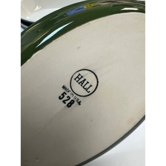 Set Of 4 Hall 528 Oval Green & White Ceramic Baking Dishes Made In USA Vintage - Picture 5 of 8